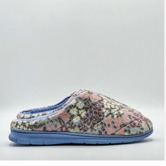 Dearfoams Women's Size Medium (7/8) Indoor/Outdoor Slippers, Blue Floral - Picture 4 of 5